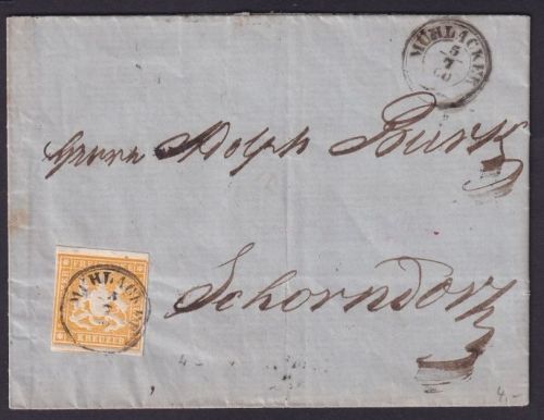Altdeutschland Württemberg - MiNr. 12 EF - 3 Kreuzer orange auf Brief