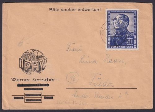 DDR 1951 Fernbrief mit MF Nr. 288 Döbeln nach Fulda
