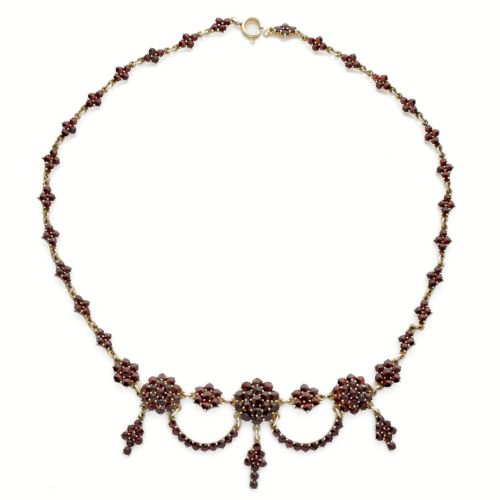 Prunkvoll, historisches Granatcollier mit böhmischen Granaten, um 1900