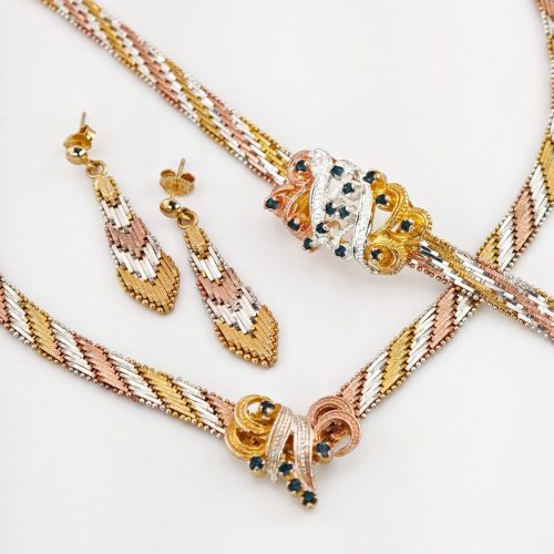 Vergoldetes Silberarmband, Kette und Ohrringe