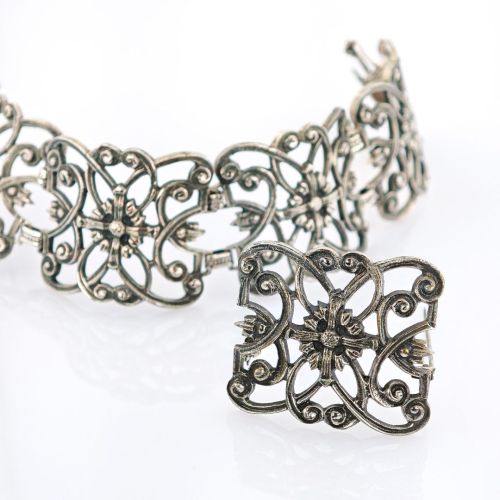 Wunderschönes Silberarmband & Brosche