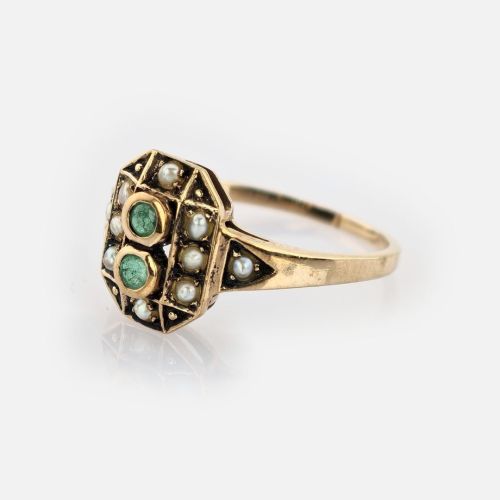 Goldring mit feinen Smaragden und Perlen