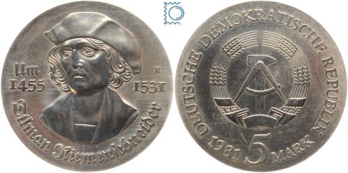 DDR 5 Mark 1981 - Tilman Riemenschneider - stempelglanz - J.1580