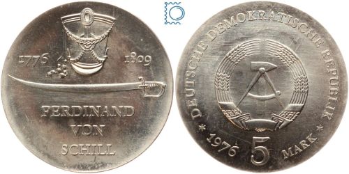 DDR 5 Mark 1976 - Ferdinand von Schill - stempelglanz - J.1559