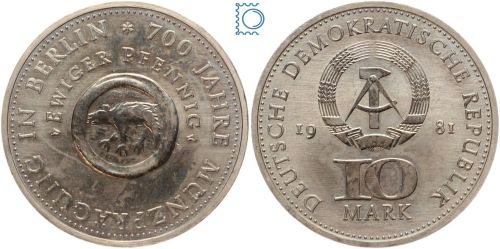 DDR 10 Mark 1981 - 700 Jahre Münzprägung Berlin - stempelglanz - J.1582