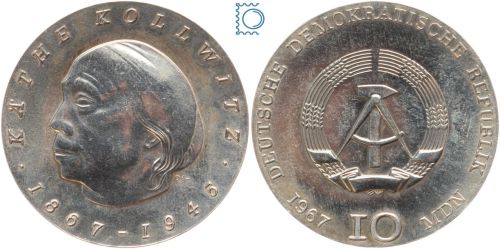 DDR 10 Mark 1967 - Käthe Kollwitz - stempelglanz - J.1519