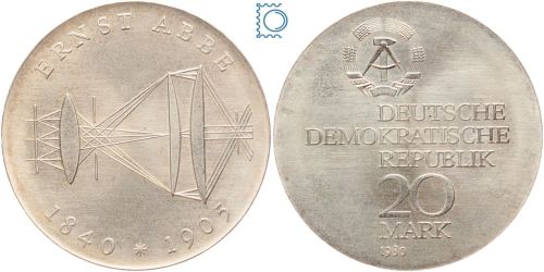DDR 20 Mark 1980 - Ernst ABBE 1840-1905 - stempelglanz - J.1575