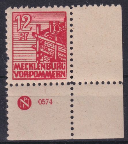 SBZ, Mecklenburg Michel Nr. 36 xa DZ 0574 postfrisch - Druckerzeichen Eckrand