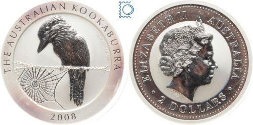 Australien 2008 - 2 Dollar Kookaburra - 2 Oz / Unze Silber - BU in Kapsel