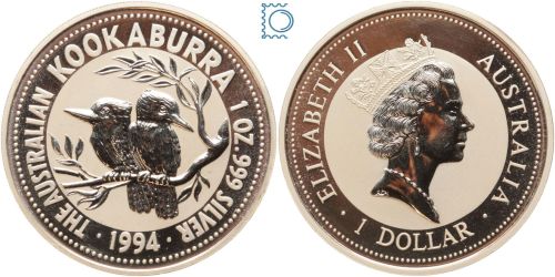 Australien 1994 - 1 Dollar Kookaburra - 1 Unze Silber - BU in original Kapsel