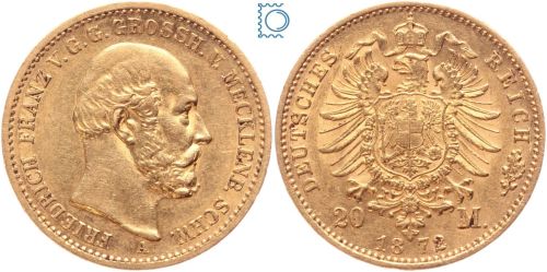 Kaiserreich, 20 Mark Mecklenburg 1872 A, Friedrich Franz II. (1842-1883), J.230