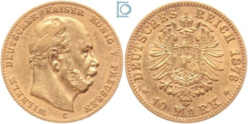 Kaiserreich, 10 Mark Preussen 1876 C, Kaiser Wilhelm I. (1861-1888), J.245C