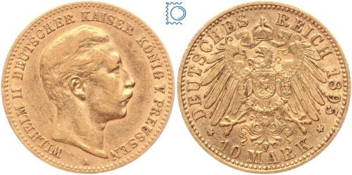Kaiserreich, 10 Mark Preussen 1895 A, Kaiser Wilhelm II. (1888-1918), J.251