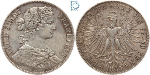 Freie Stadt Frankfurt - Vereinsthaler - Taler 1860 - Frauenkopf - Silber