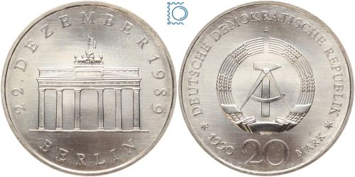 DDR 20 Mark 1990 SILBER - Brandenburger Tor - stempelglanz