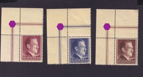 Generalgouvernement, Michel Nr. 89-91 Eckrand mit HZ - postfrisch - Adolf Hitler