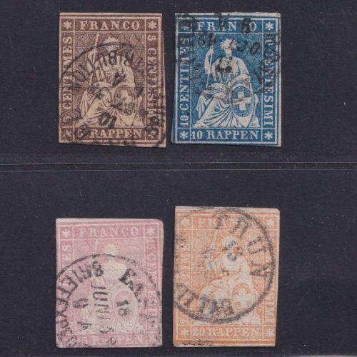 SCHWEIZ 1854 - MiNr. 13-16 gestempelt, Sitzende Helvetia Strubeli