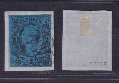 Sachsen 1855 - MiNr. 10 a gestempelt, 2 Ngr blau, geprüft Rismondo BPP