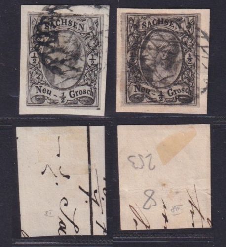 Sachsen 1855 - MiNr. 8 I + II gestempelt, Typen bestimmt Rismondo