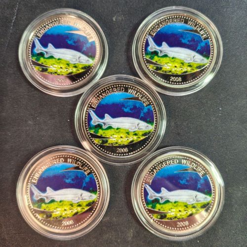5x Farbmünzen "Endangered Wildlife" Stör | Palau 1$ 2008