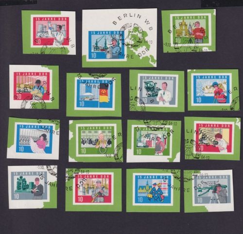 DDR, MiNr. 1059-1073 B gestempelt- Einzelmarken aus Block 19 - 15 Jahre DDR