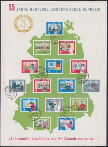 DDR, Block 19 gestempelt Tagesstempel ROSTOCK - 15 Jahre DDR