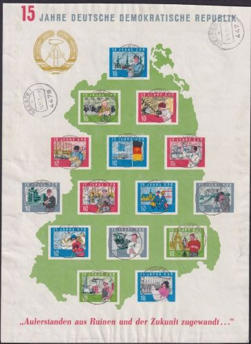 DDR, Block 19 gestempelt Tagesstempel MARIENBERG - 15 Jahre DDR