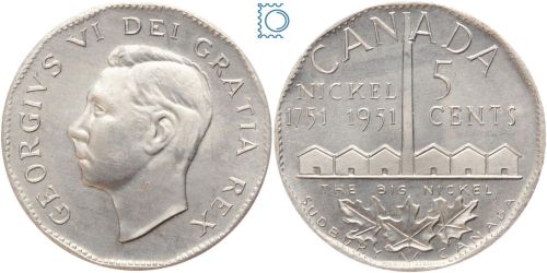 Kanada 5 Cent 1951 | Sudbury Numismatic Park Big Nickel Alu