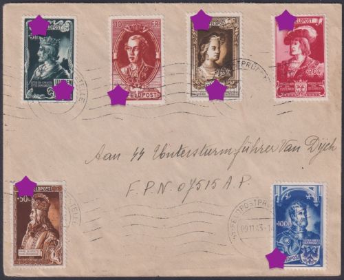Flämische Legion, Mi.Nr. IX-XIV, Kaiserbildnisse auf Brief FpNr. 07515 AP
