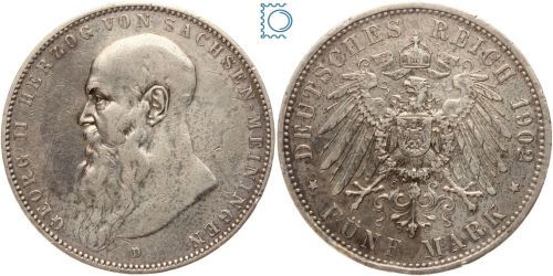 Sachsen-Meiningen, 3 Mark 1902 D, Georg II. (1866-1914), Silber, J.152
