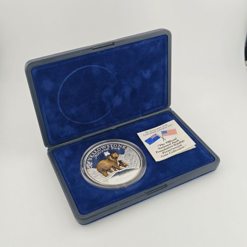 Cook Islands 25 Dollar 1996 | Yellowstone Grizzly Bear| 5 oz Silber | Box + CoA