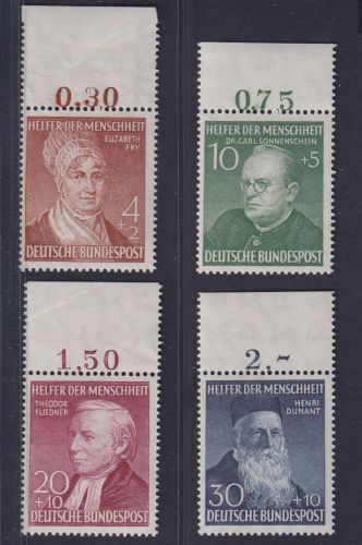 Bund, Michel Nr. 156-159 Oberrand postfrisch - Helfer der Menschheit (III)