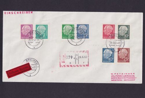Bund Heuss Lumogen kpl. Satz 179y-260y Brief Versuchs-R-Stempel, Attest Schlegel BPP