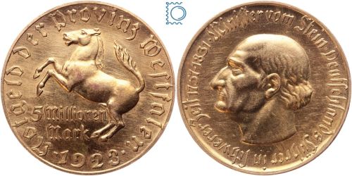 Notgeld Westfalen, 5 Millionen 1923, Minister von Stein, Jäger N22