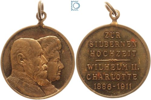 WÜRTTEMBERG 1911 tragbare Medaille Wilhelm II. & Charlotte a. die Silberhochzeit
