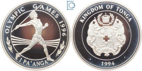 Tonga 1 Pa'anga 1996 Olympiade 1996 Speerwerfen Silber PP - SMAL LETTERING!