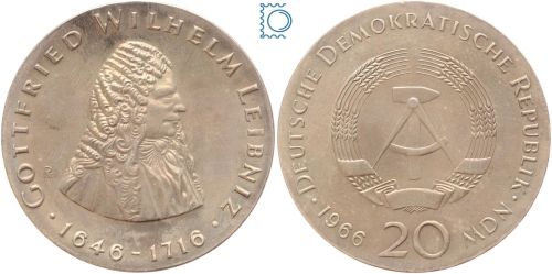 DDR 20 Mark 1966 - Gottfried Wilhelm Leibnitz - stempelglanz - J.1518