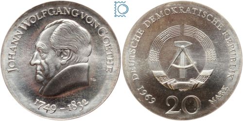 DDR 20 Mark 1969 - Johann Wolfgang von GOETHE - stempelglanz - J.1525