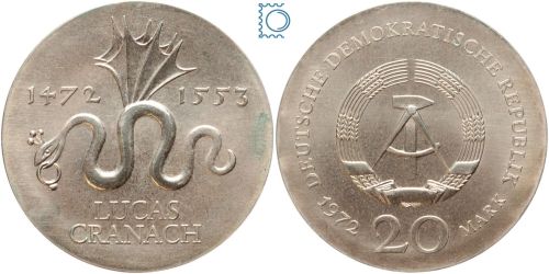 DDR 20 Mark 1972 - Lucas Cranach - stempelglanz - J.1538