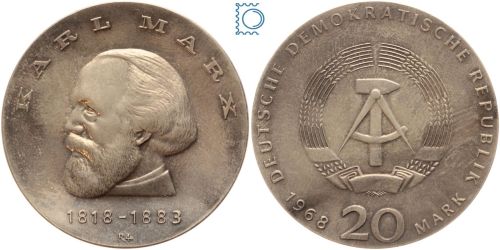 DDR 20 Mark 1968 - 150. Geb. Karl Marx - stempelglanz - J.1521