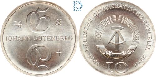 DDR 10 Mark 1968 - Johann Gutenberg - stempelglanz - J.1523