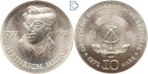 DDR 10 Mark 1972 - Heinrich Heine - stempelglanz - J.1542