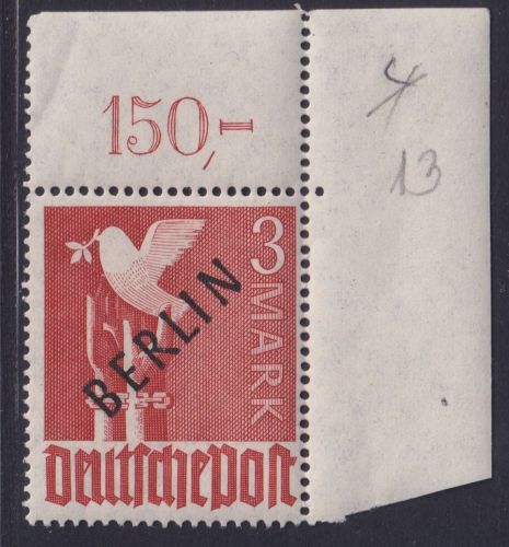 Berlin MiNr. 19 P OR dgz Eckrand postfrisch geprüft Schlegel LUXUS!