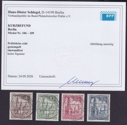Berlin Nr. 106-109 gestempelt, Vollstempel CHARLOTTENBURG, geprüft Schlegel BPP