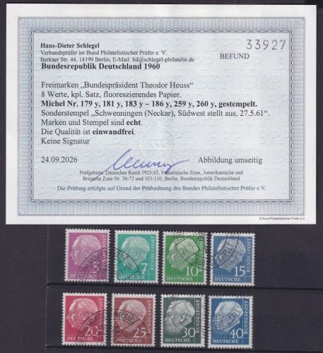 Bund 179-260 y gestempelt geprüft Schlegel BPP - Heuss lumogen