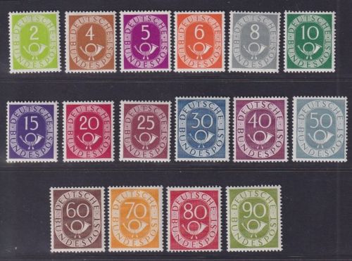 Bund, MiNr. 123-138 Posthornsatz postfrisch, jeder Wert geprüft Schlegel BPP