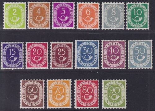Bund, MiNr. 123-138 Posthornsatz postfrisch, jeder Wert geprüft Schlegel BPP