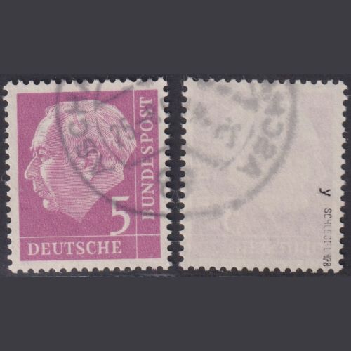 Bund 179 y gestempelt, geprüft Schlegel BPP - 5 Pf. Heuss lumogen