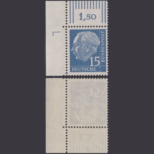 Bund 184 y W DZ 12 + L Druckerzeichen Ecke Eckrand postfrisch - Heuss lumogen 25 Pfg