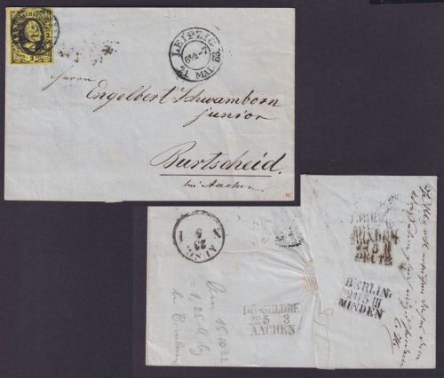 Sachsen 1853 - MiNr. 6 EF auf Brief von Leipzig nach Burtscheid - 3 Ngr.